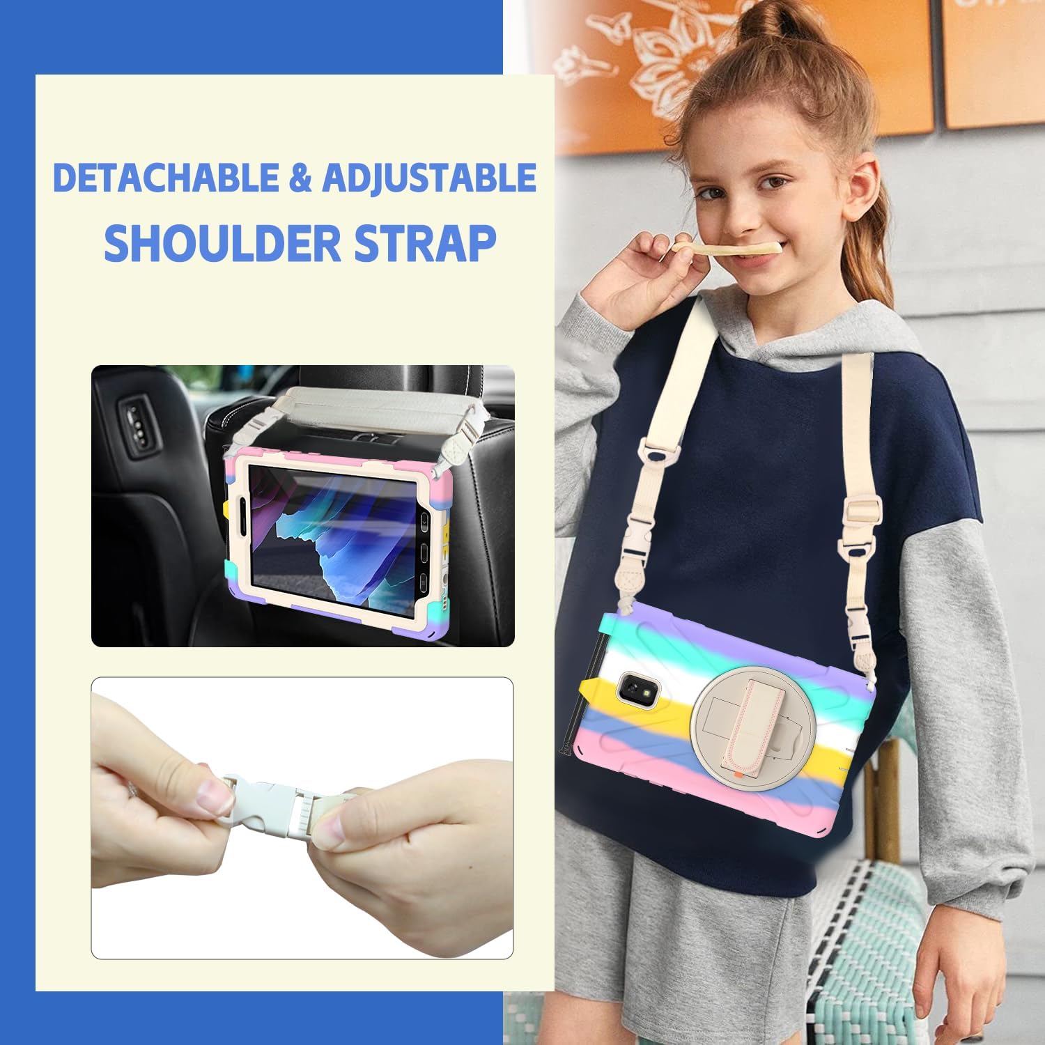 Samsung Galaxy Tab Active 3 8.0 Case T570/T575/T577, Heavy Duty Shockproof Impact Resistant Drop Resistant Rugged Protective Case with Rotating Stand, Handle Hand Strap Shoulder Strap, Black