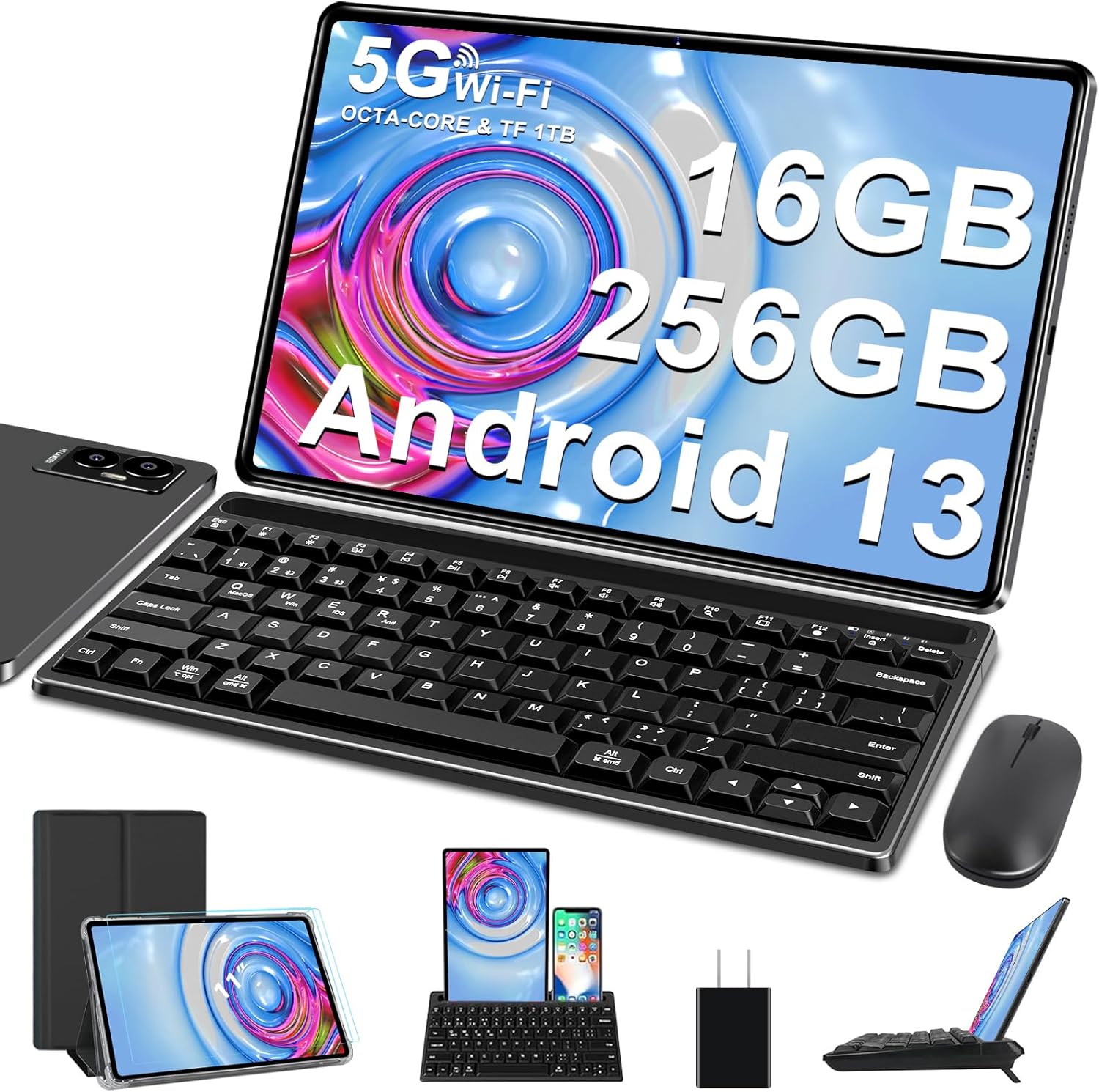 Tablet 11 Inch Android 13 Tablet PC Android Latest with 16GB+256GB+1TB Expand, 8600mAh, Support, Octa-Core 2.0 GHz, 5G WiFi, Dual Camera, Bluetooth 5.0, HD Screen Tablet with Keyboard Mouse - Grey