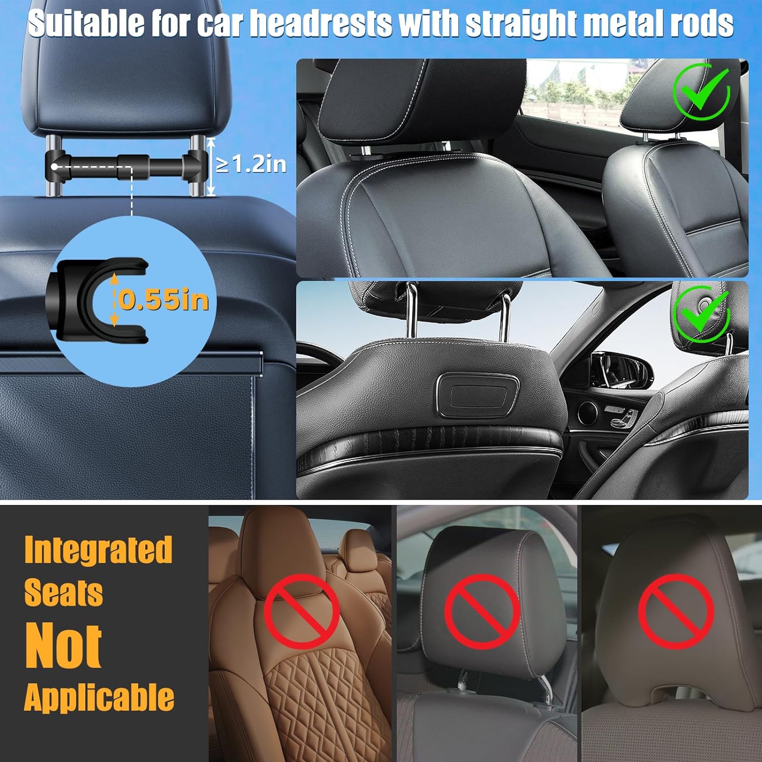 Tablet Holder for Car,ipad Headrest Mount for 5.5-18.4 Inch Tablet/ipad/Phones Car Tablet Holder with 360°Rotating Adjustable Trip Essentials,Black