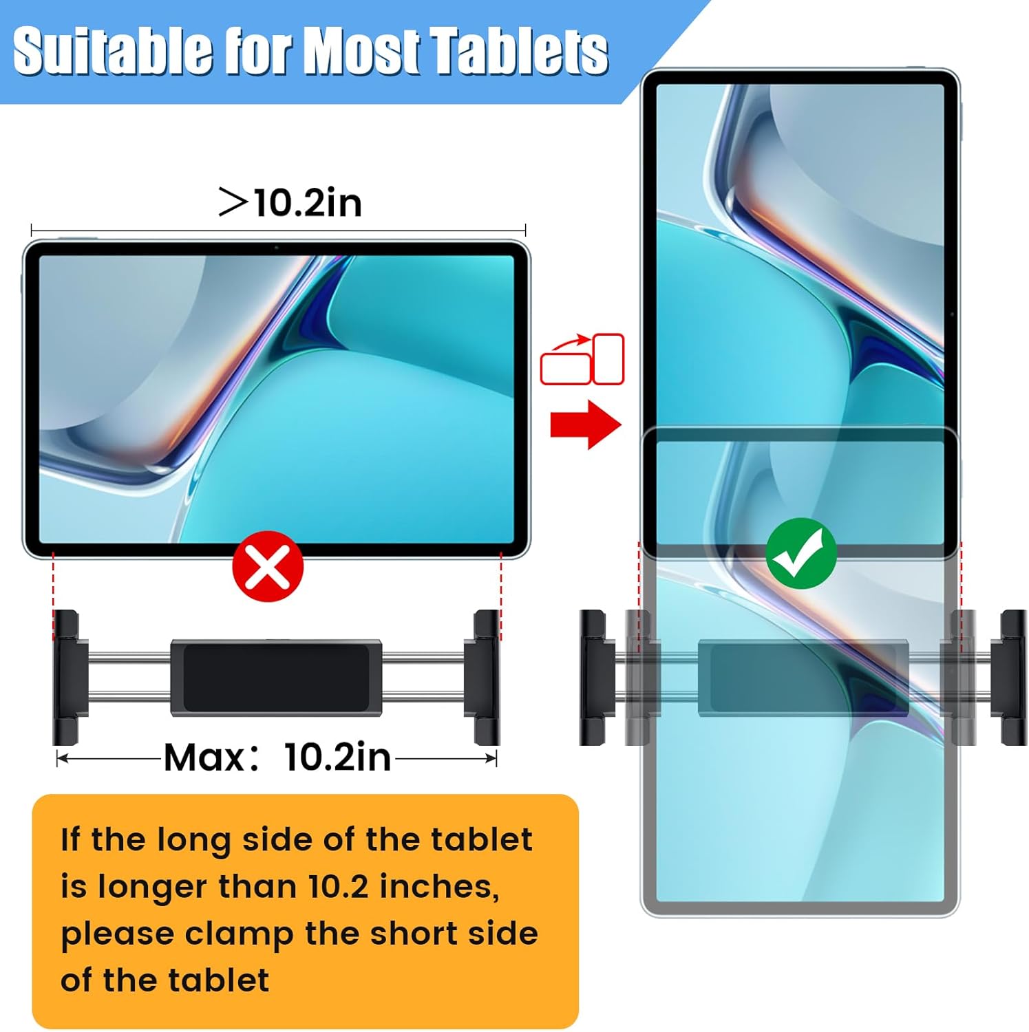 Tablet Holder for Car,ipad Headrest Mount for 5.5-18.4 Inch Tablet/ipad/Phones Car Tablet Holder with 360°Rotating Adjustable Trip Essentials,Black
