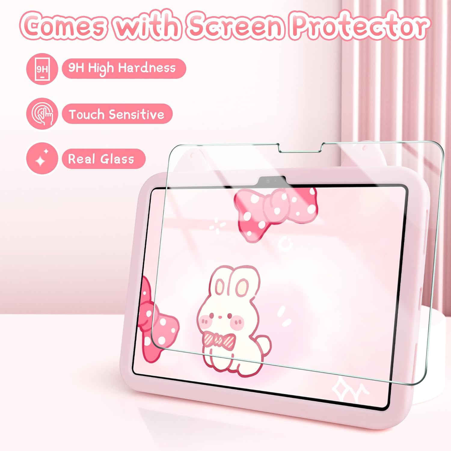 Wollony for iPad 10th Generation Case iPad 10th 2022 10.9 Case with Screen Protector Shoulder Strap Cute Cat Case Stand Kickstand Cartoon Silicone Cover Girls Kids for iPad 10th Gen 10.9 (2022) Pink