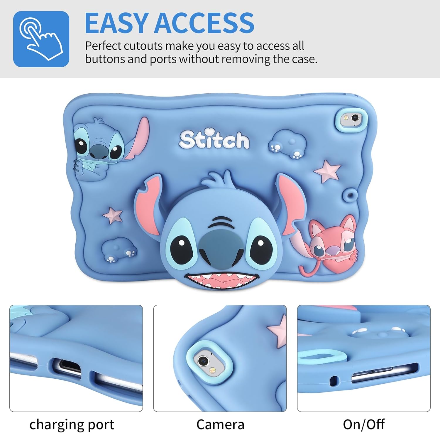 YEBOLU for iPad 5th 6th Generation Pro 9.7 Case iPad Air 1/2 with Screen Protector Cartoon Stand Lanyard Cute Silicone Full Body Protective Tablet Cover for Kids Boys Blue