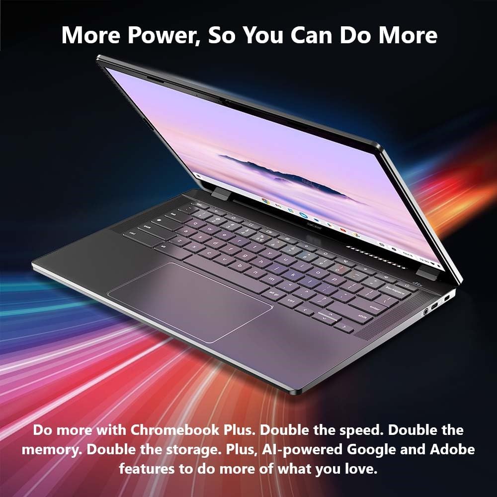 Acer Chromebook Plus 514 Laptop – 14 WUXGA 1920 x 1200 IPS Touch Display | AMD Ryzen 3 7320C | 8GB LPDDR5X | 128GB eMMC | Wi-Fi 6E | FHD Facial Auto Exposure Camera | Chrome OS | CB514-3HT-R8RB