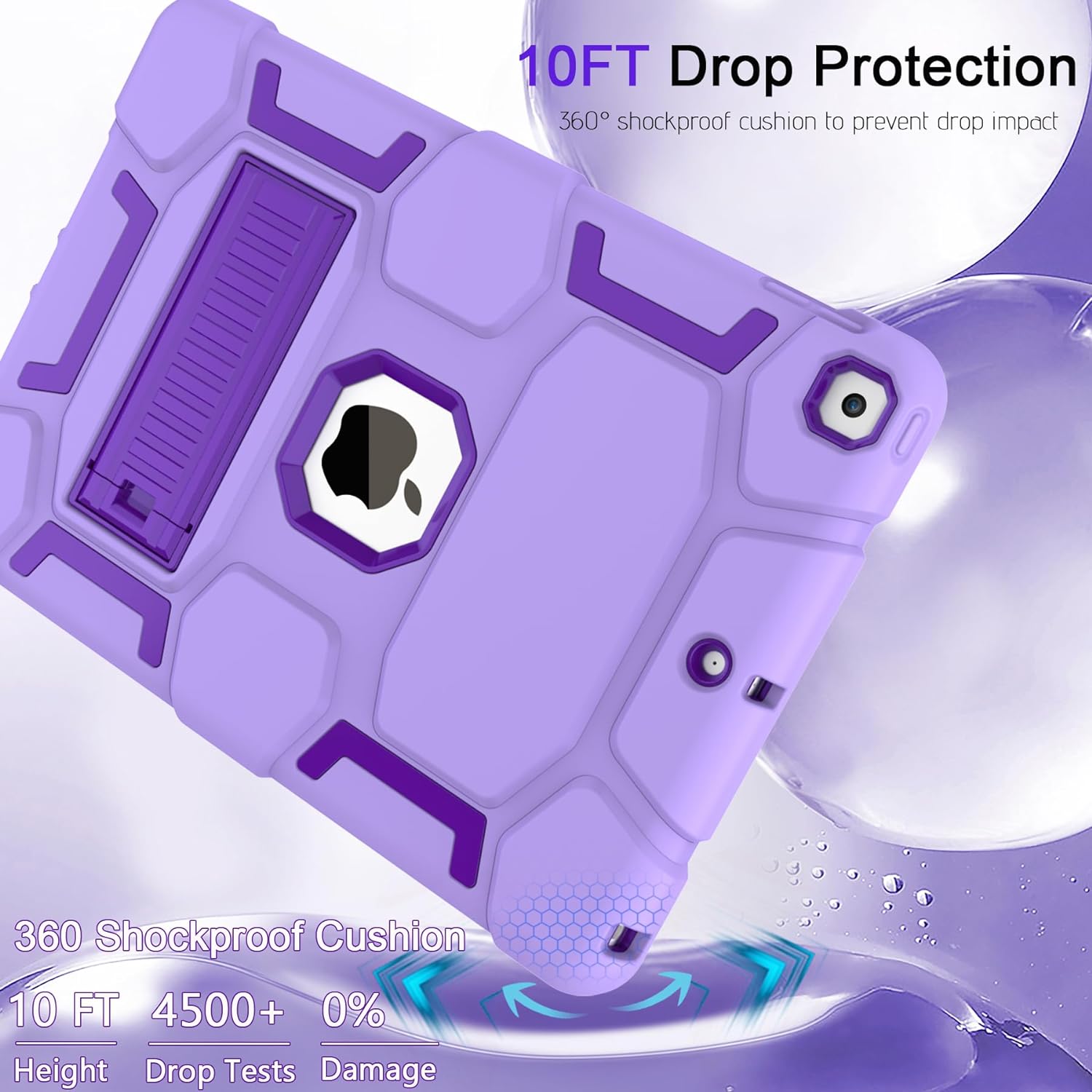 CCMAO for iPad 9th Generation Case, iPad 8th/7th Generation Case, iPad 10.2 Inch 2021/2020/2019 Case, Heavy Duty Shockproof Protective Cover with Kickstand for Girls Women, Light Purple+Dark Purple