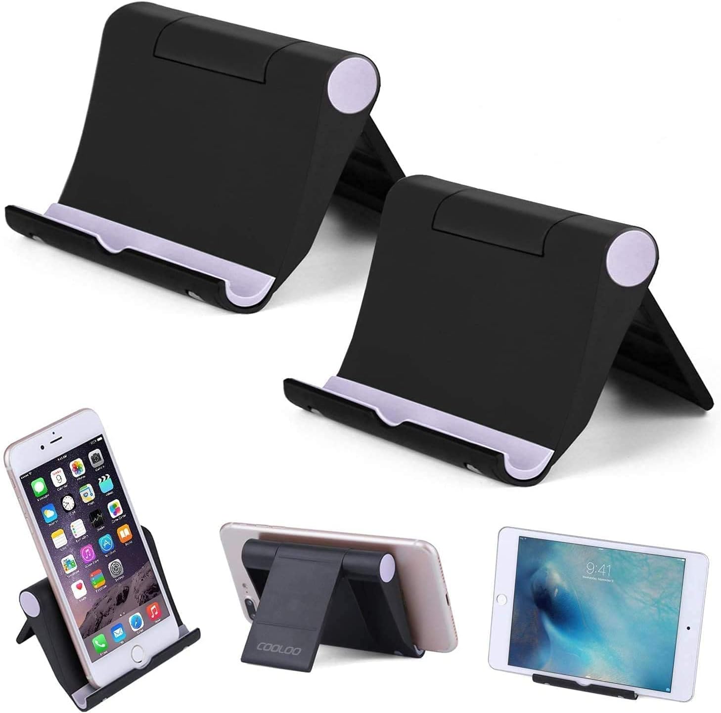 Cell Phone Stand Multi-Angle,【2 Pack】 Tablet Stand Universal Smartphones for Holder Tablets(6-11), e-Reader, Compatible Phone XS/XR/8/8 Plus/7/7 Plus, Galaxy S8/S7/Note 8, Air, Mini, Pixel 2(Black)