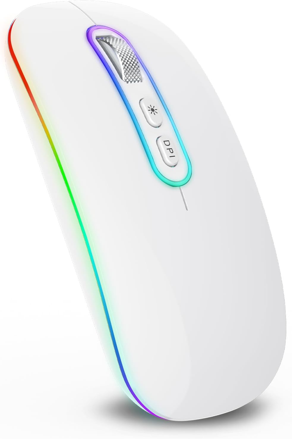 cimetech Wireless Mouse for Laptop, Led Lights, Rechargeable Bluetooth Mouse, Computer Mice for MacBook Air iPad iPhone Tablet Surface Pro HP (White)