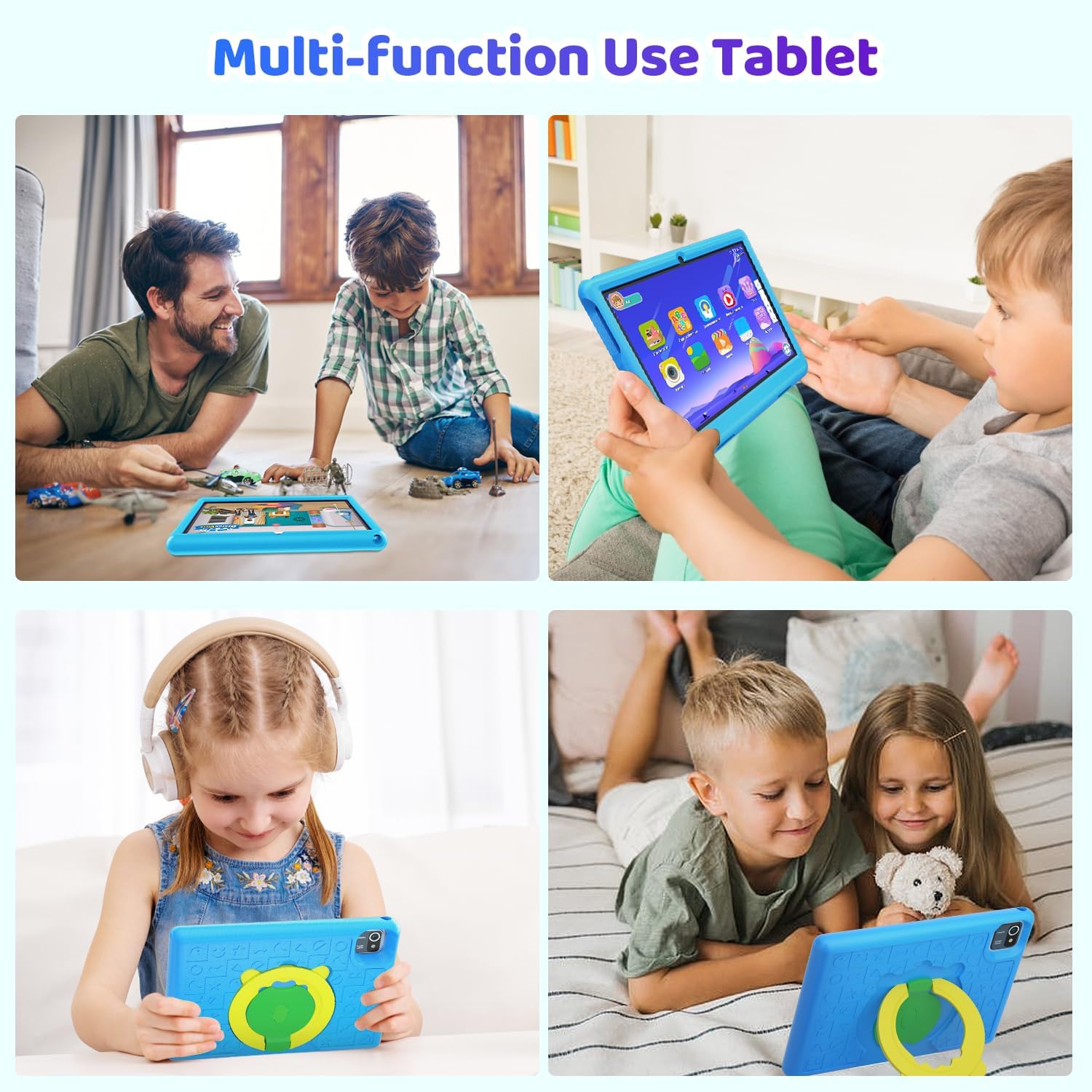 Kids Tablet Android 12 Tablet PC, 10.1 Screen Tablet, 5000mAh, HD Dual Camera, Quad-Core, WiFi, Parental Control, Kid-Proof Case (Blue)