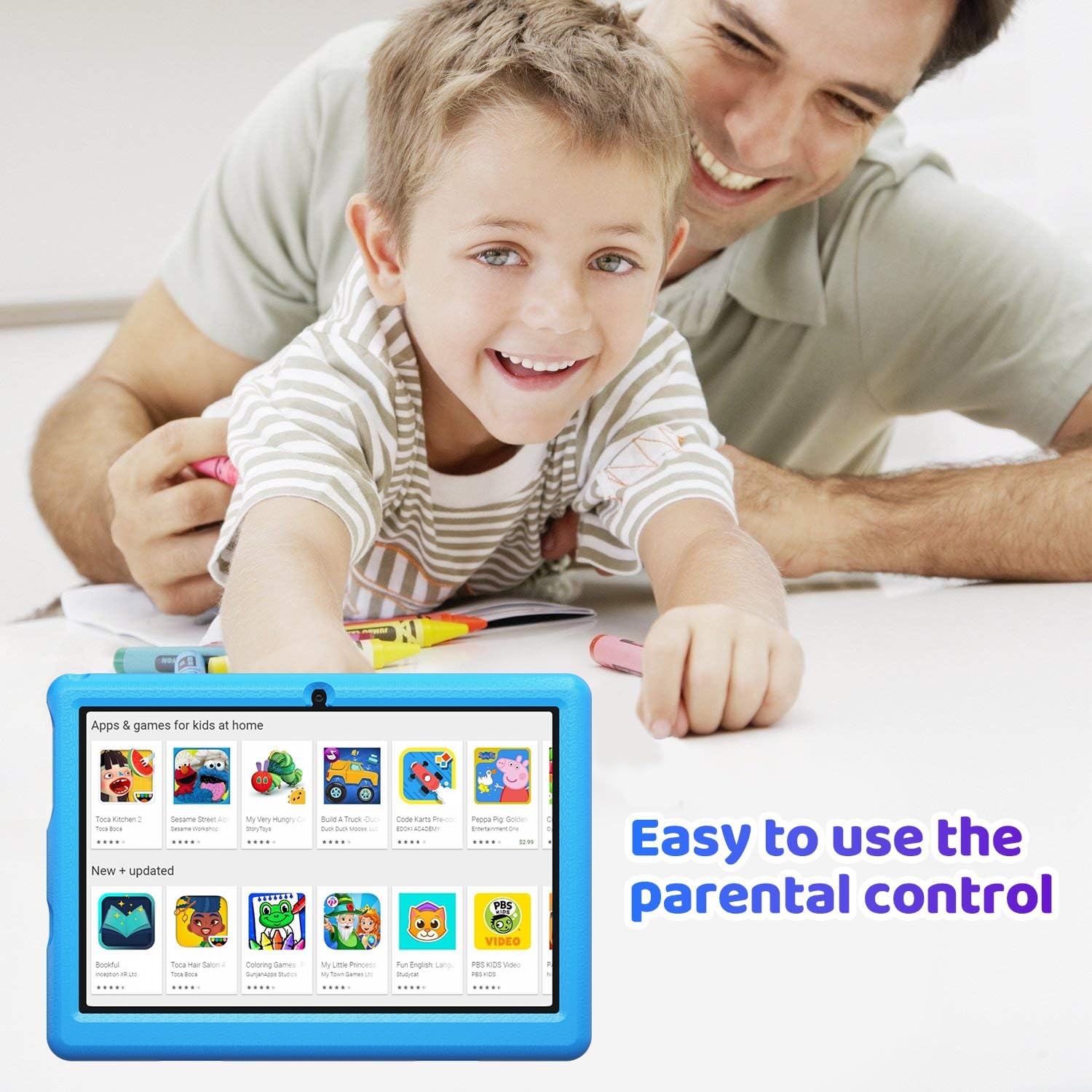 Kids Tablet Android 12 Tablet PC, 10.1 Screen Tablet, 5000mAh, HD Dual Camera, Quad-Core, WiFi, Parental Control, Kid-Proof Case (Blue)