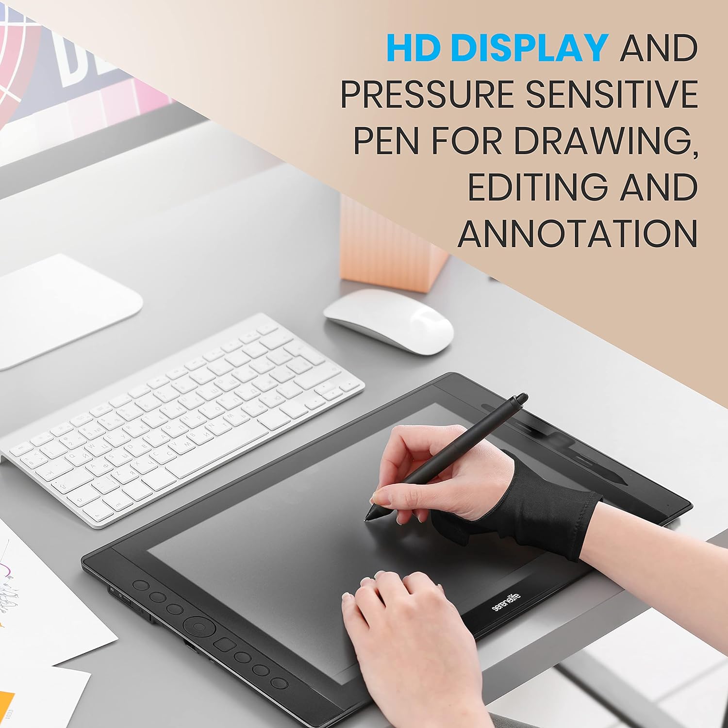 SereneLife Graphic Tablet with Passive Pen - 15.6 Full-Laminated Technology Art Monitor w/ 8192 Pressure Levels Battery-Free Stylus - Digital Drawing, Online Teaching, Design - for Windows OS