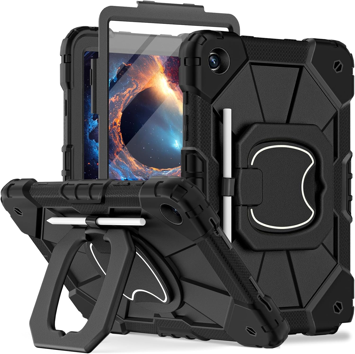 WESOROL Case for Samsung Galaxy Tab A9 Plus 11 Inch 2023 (SM-X210/X216/X218), Heavy Duty Galaxy Tab A9+ Tablet Case with Screen Protector 360 Rotating Handle Strap Pen Holder, Black Blue