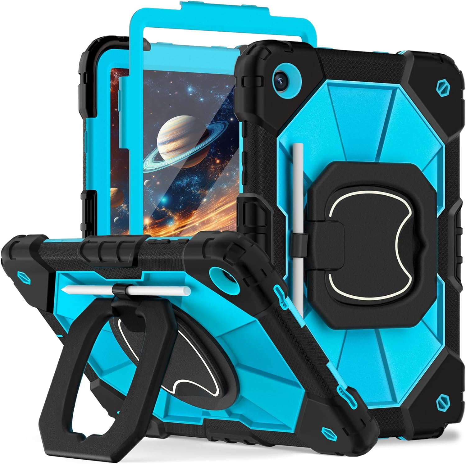 WESOROL Case for Samsung Galaxy Tab A9 Plus 11 Inch 2023 (SM-X210/X216/X218), Heavy Duty Galaxy Tab A9+ Tablet Case with Screen Protector 360 Rotating Handle Strap Pen Holder, Black Blue