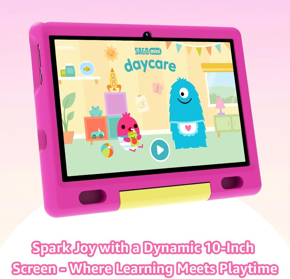 ApoloSign Kids Tablet, 10.1 Inch Android 13 Tablet for Kids, 32GB ROM with HD Screen, Bluetooth, 5000mAh Battery, Parental Control APP, Educational Games, and Shockproof Case(Pink)