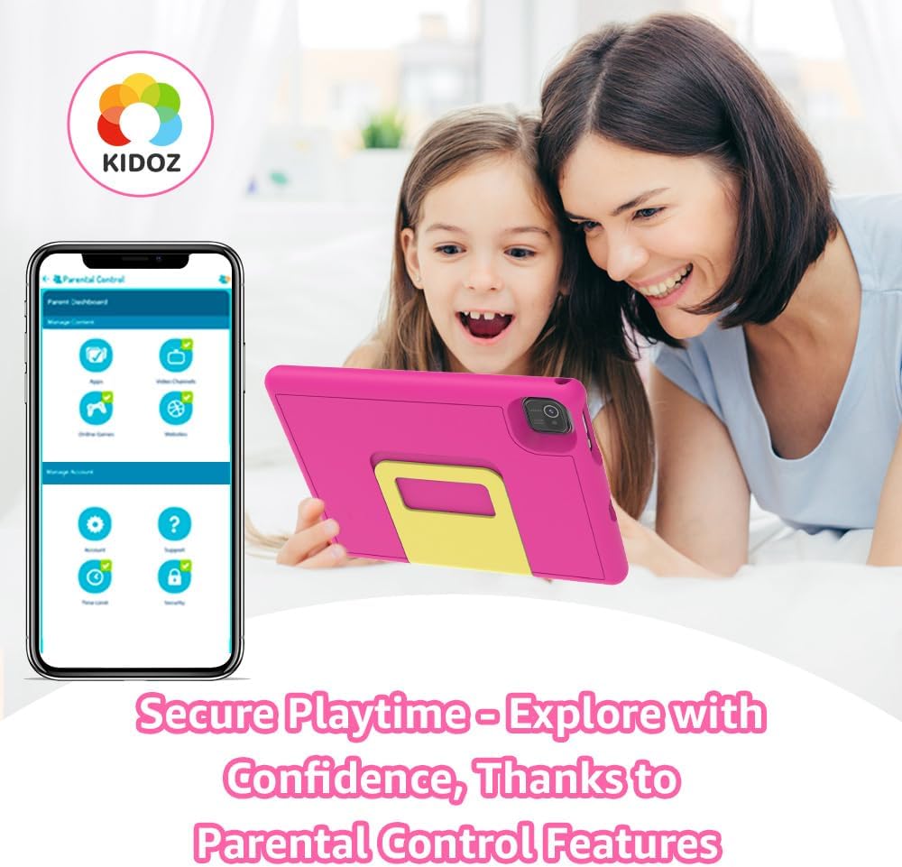 ApoloSign Kids Tablet, 10.1 Inch Android 13 Tablet for Kids, 32GB ROM with HD Screen, Bluetooth, 5000mAh Battery, Parental Control APP, Educational Games, and Shockproof Case(Pink)