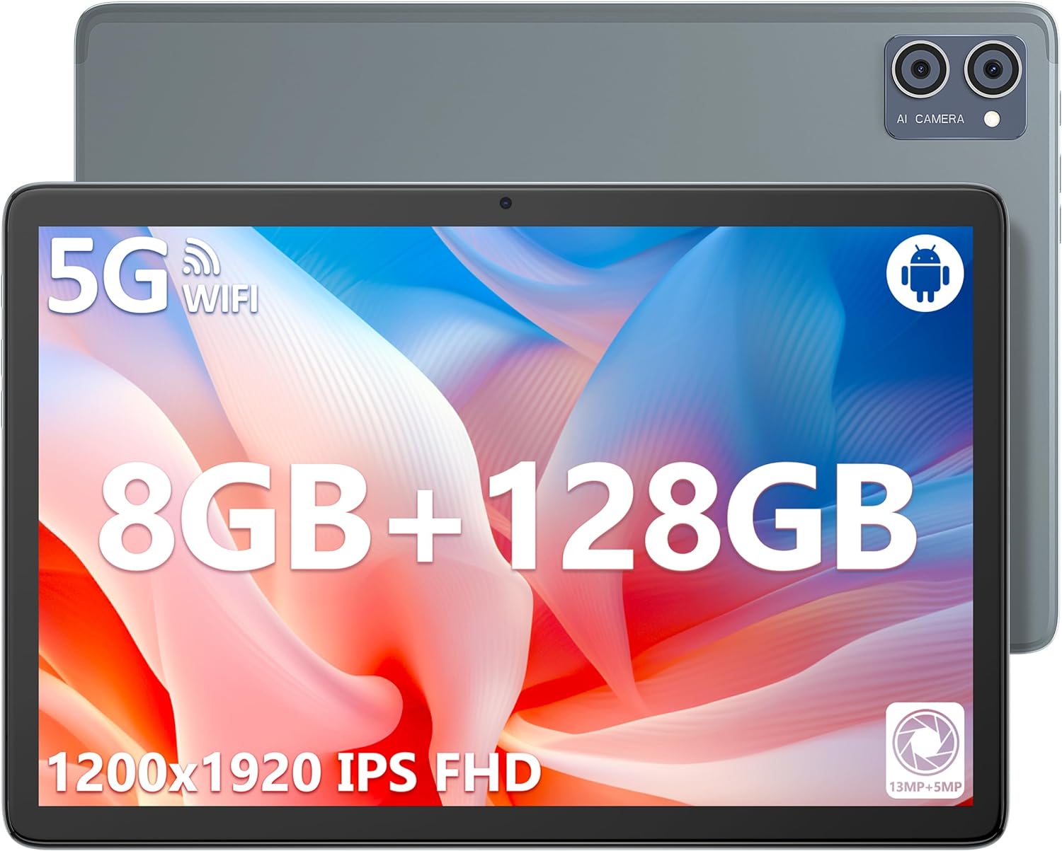 jumper Tablet, 8GB RAM 128GB ROM, Octa-Core Processor, 10 Inch 1200p IPS FHD Screen, Android 12 Tablets with Dual Stereo Speakers, 13+5MP Camera, 5G WiFi, GPS, 6000mAh Battery, Bluetooth5.0.