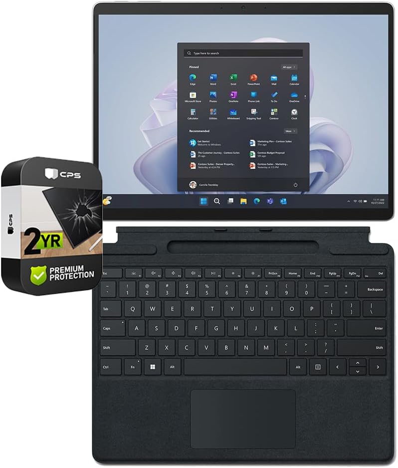 Microsoft QIL-00035 Surface Pro 9 13 inch Touch Tablet, Intel i7 16GB/256GB Sapphire (Renewed) Bundle Surface Pro Signature Keyboard Black and 2 YR CPS Enhanced Protection Pack