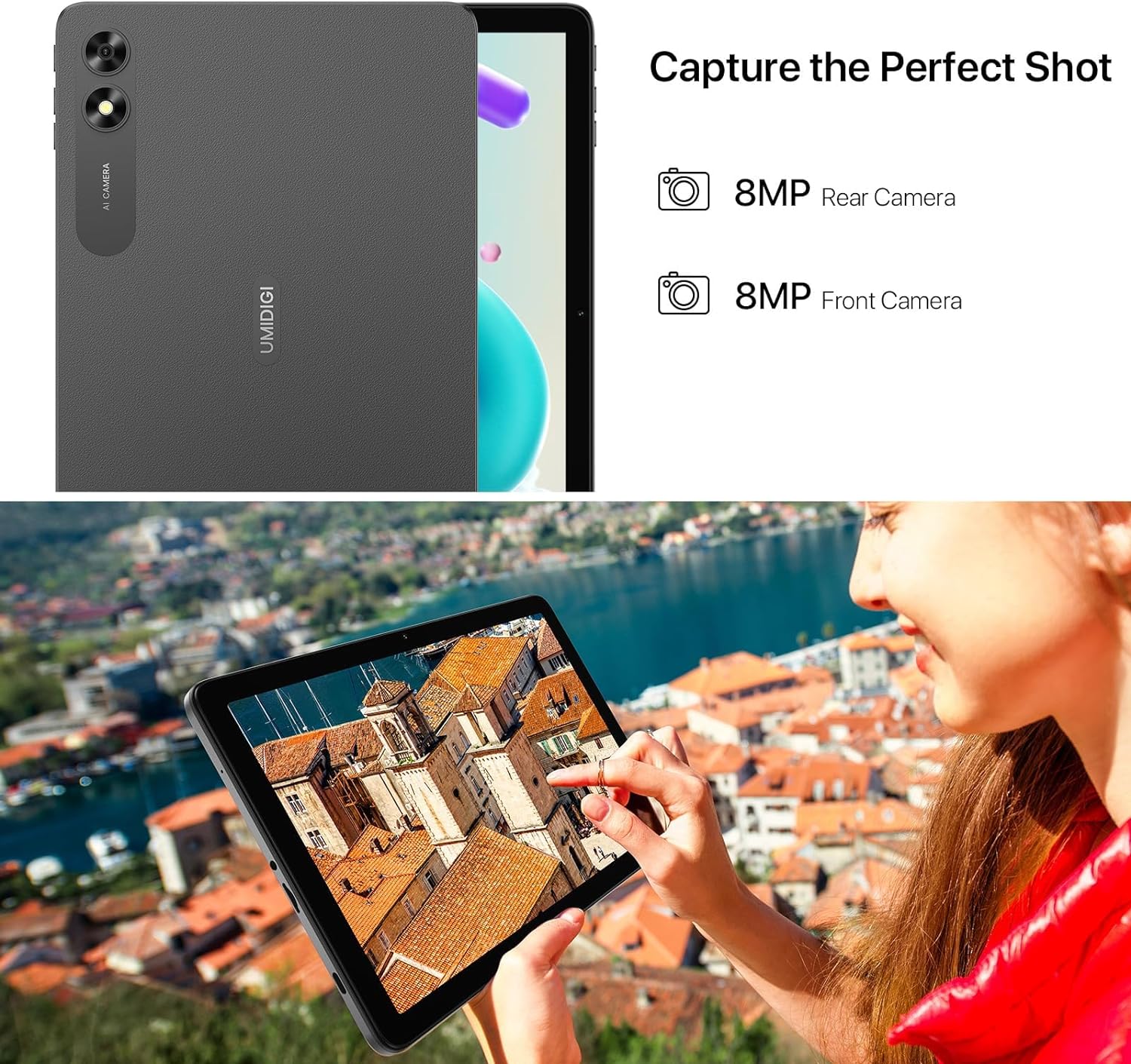 UMIDIGI G2 Tab Tablet Android 13 Tablet 8(4+4) GB RAM+64GB up to 1TB 10.1 inch Tablet with Quad-Core Processor 8MP+8MP Dual Camera WiFi 6 Bluetooth 5.0 6000mAh Split Screen Android Tablet Gray