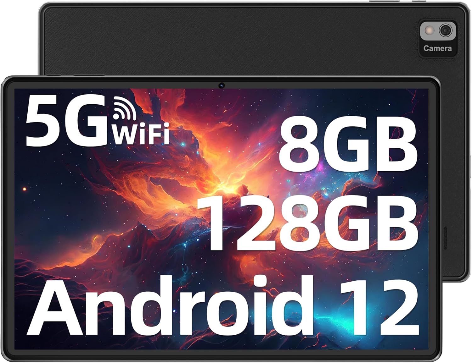 SGIN Tablet 10.1 inch, Android 12 Tablets with Octa Core Processor, 8GB RAM 128GB ROM, TF Expand to 512GB, 6000mAh, Android Tablets HD IPS Screen, 5G/2.4G Wi-Fi, BT5.0, Google GMS Certified - Black