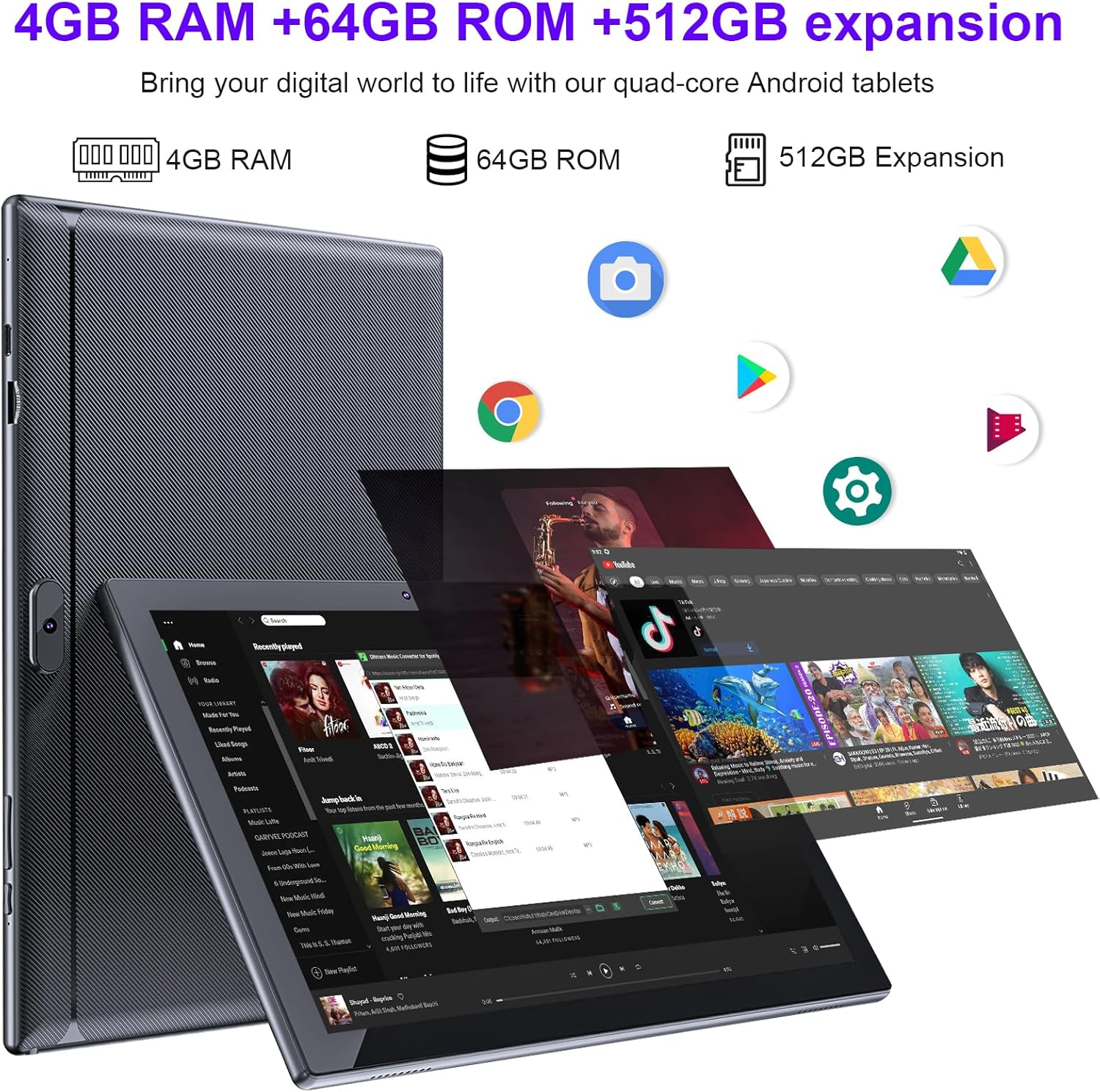 YQSAVIOR 10 inch Tablet Android 12, 2 in 1 Tablet with Keyboard, 4GB+64GB Tablet PC, Quad Core, 1280 * 800 HD Screen, Dual Camera, Wi-Fi, BT Computer Tablets with Case Mouse Stylus