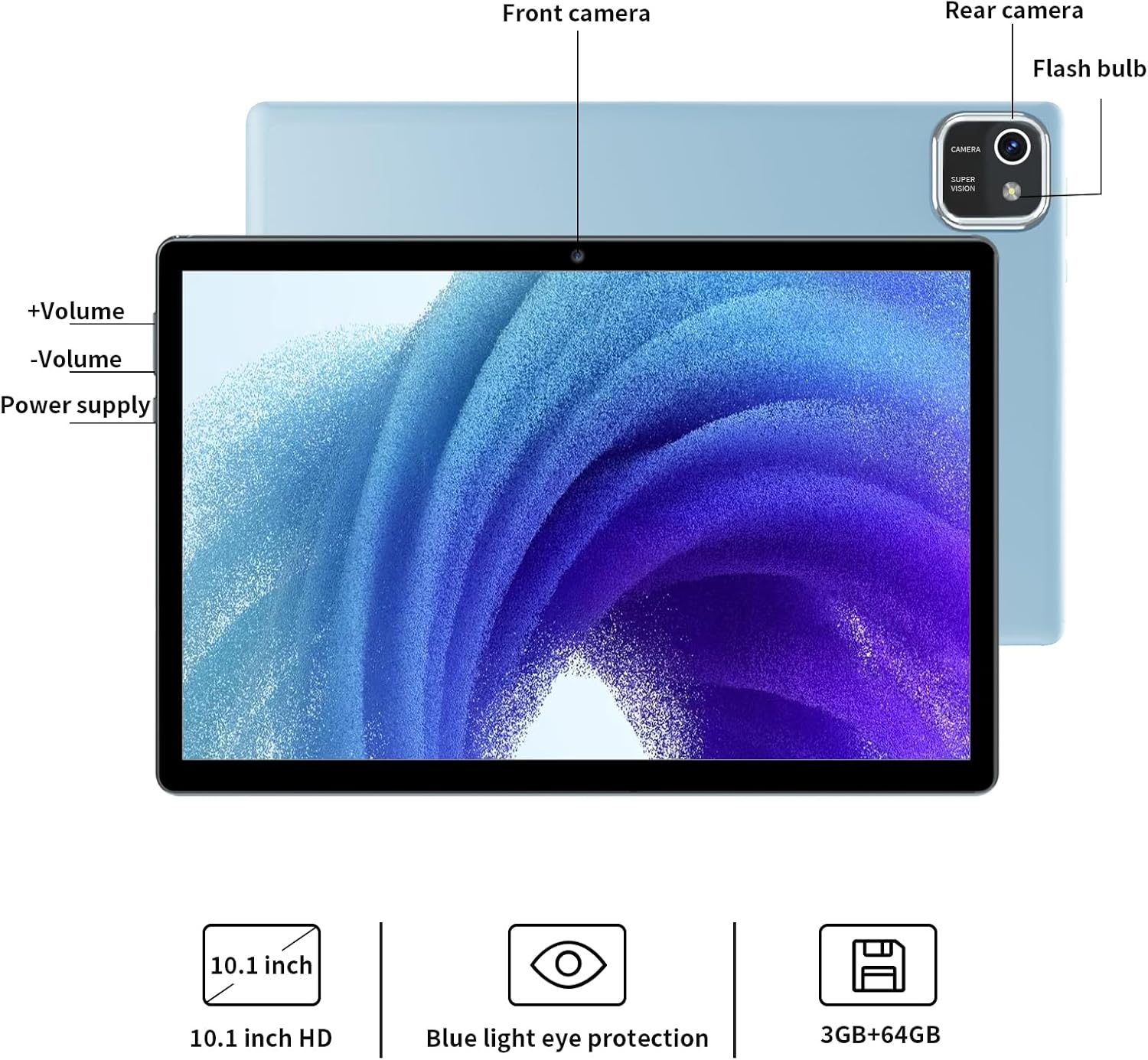 10 inch Tablet Android 13 Tablet, 4GB RAM 64GB ROM 512GB Expand, Quad-Core Processor, 1280x800 IPS Display, Tablet PC with GPS, 6000mAh, Bluetooth, Dual Camera, WiFi (Blue)