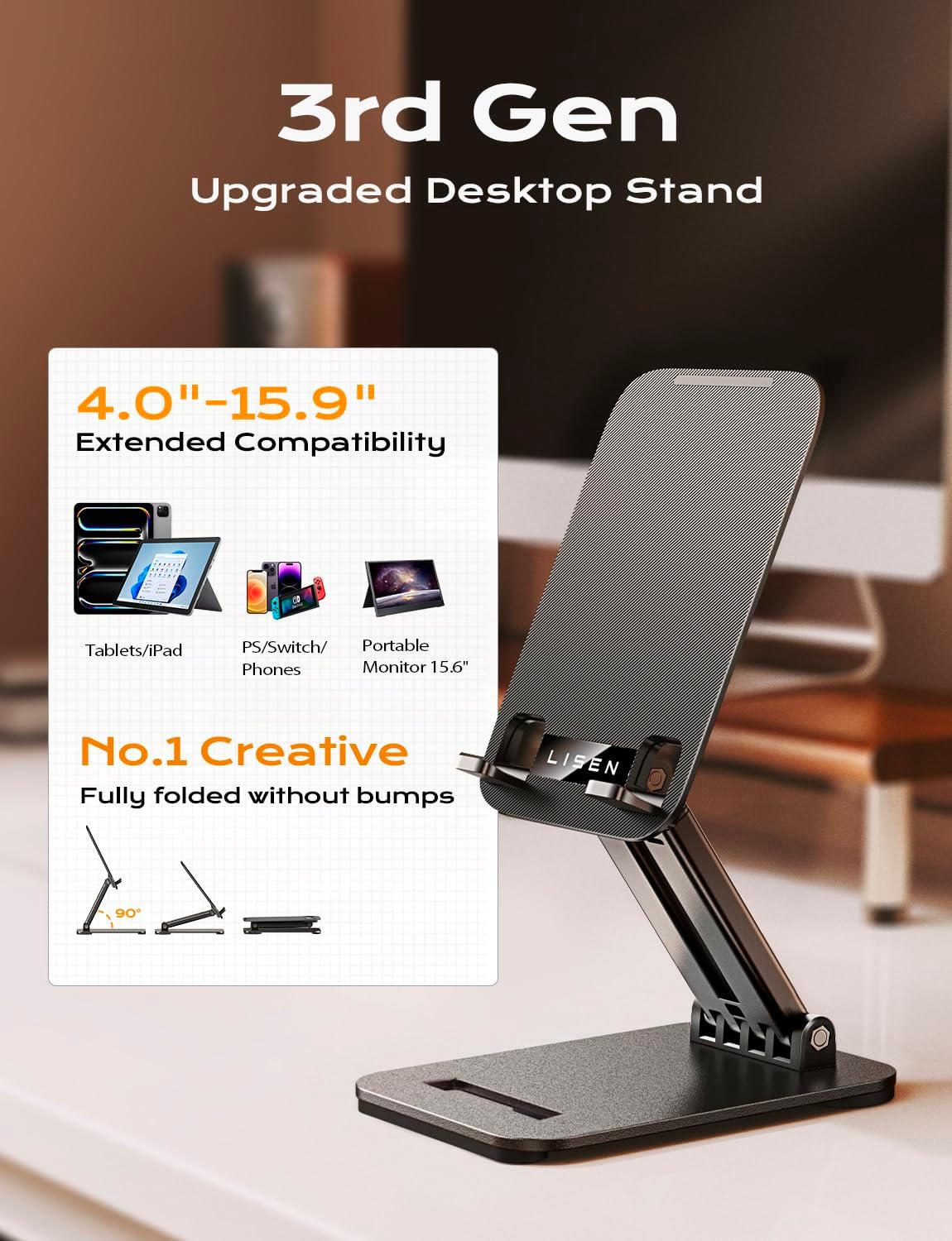 LISEN Tablet Stand for iPad Stand Holder Desk, Foldable iPad Pro Holder Portable Monitor Stand, Computer Office Desk Accessories for iPad Kindle Stand 2024 iPhone iPad 4-15.9