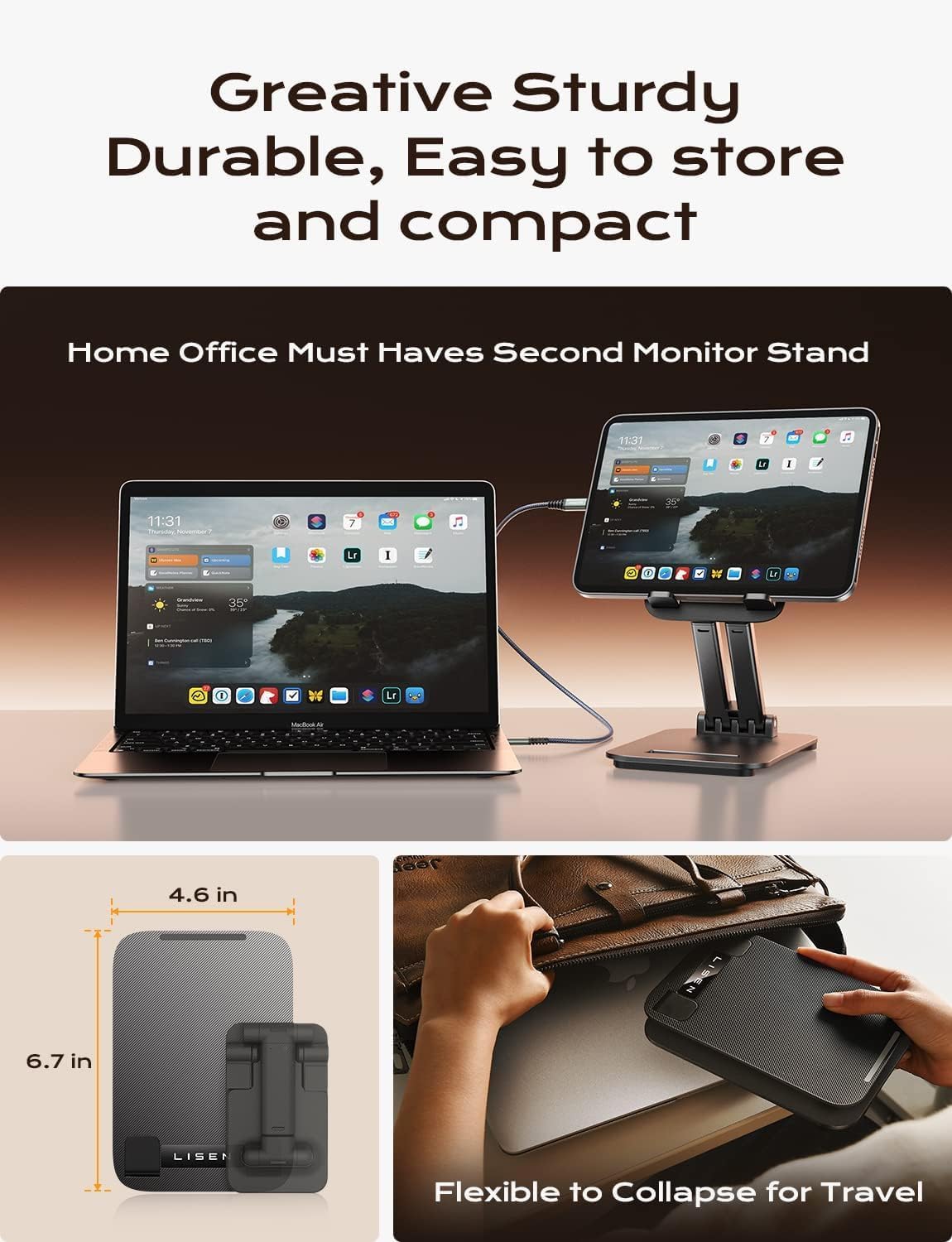 LISEN Tablet Stand for iPad Stand Holder Desk, Foldable iPad Pro Holder Portable Monitor Stand, Computer Office Desk Accessories for iPad Kindle Stand 2024 iPhone iPad 4-15.9