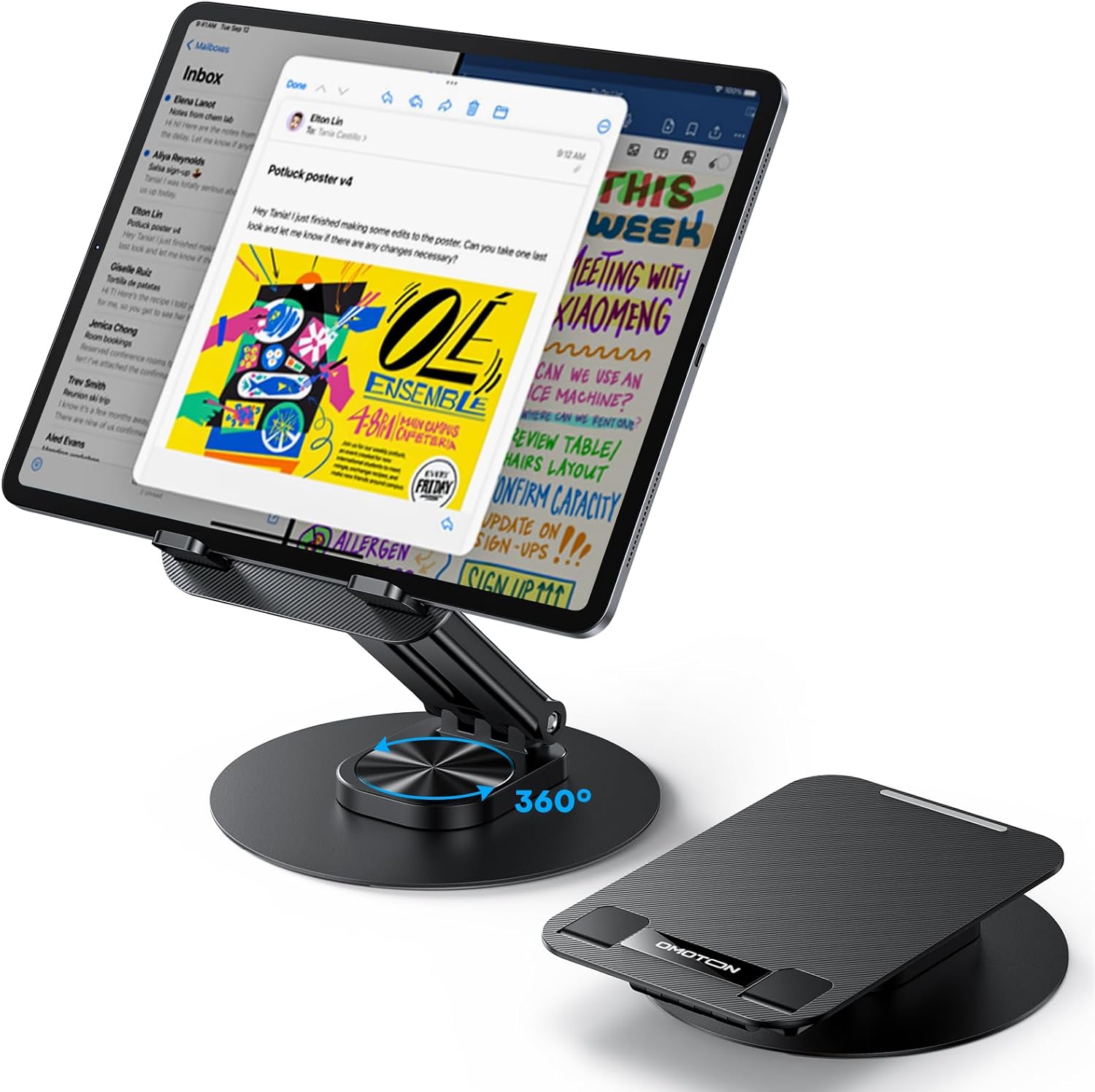 OMOTON Tablet Stand for iPad, Adjustable Tablet Holder for Desk, Portable Monitor Stand Compatible with 4-15.6 Tablets Kindle Such as iPad Pro 11, 10.2, 13, Air/Mini