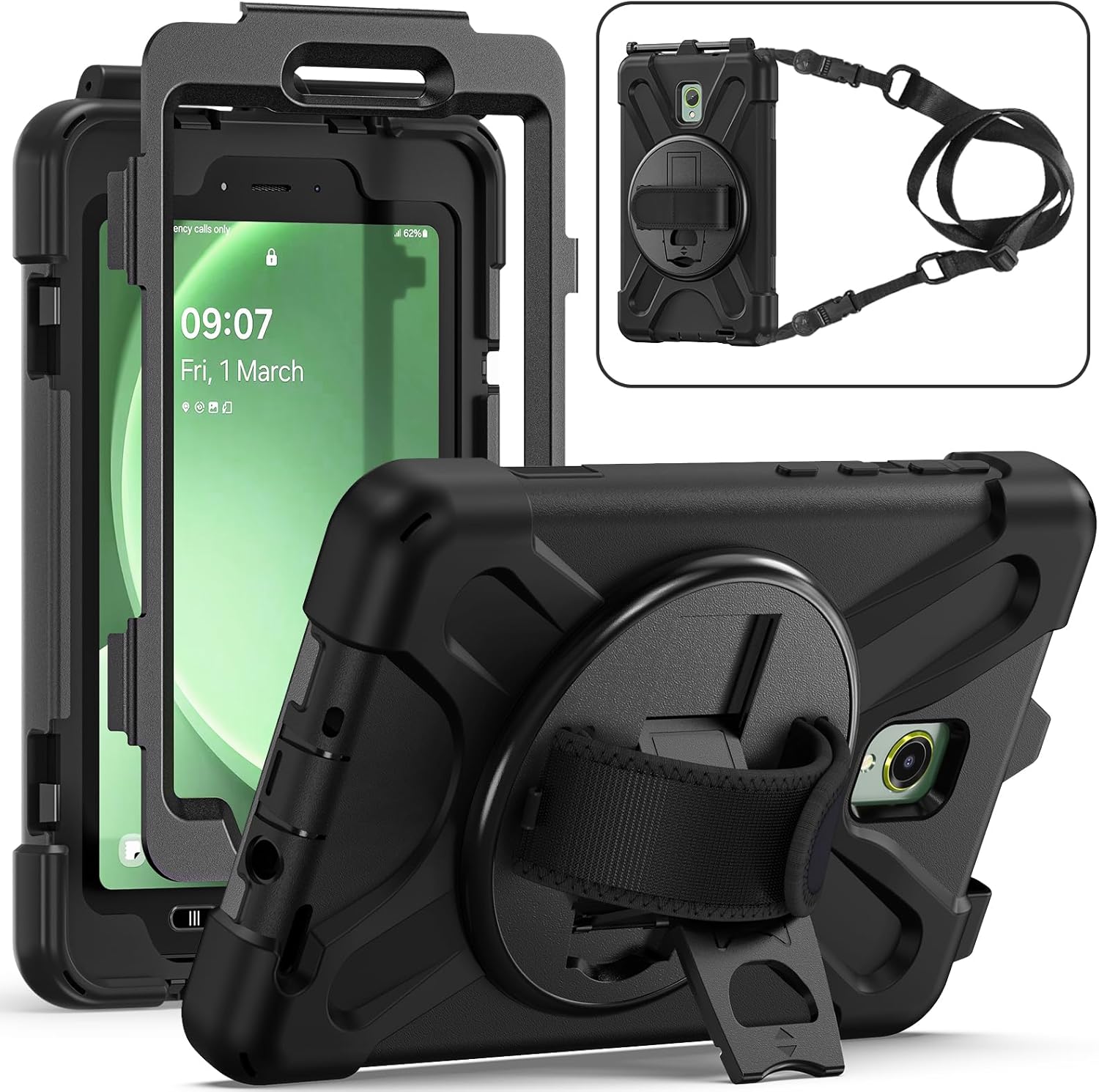 Rantice Samsung Galaxy Tab Active5/Active 3 8.0 Case, with 360 Stand, Handle Hand Strap  Shoulder Strap for Galaxy Tab Active5 8 2024 X300/X306B, Active3 8 2020 T570/T575/T577 (Black)