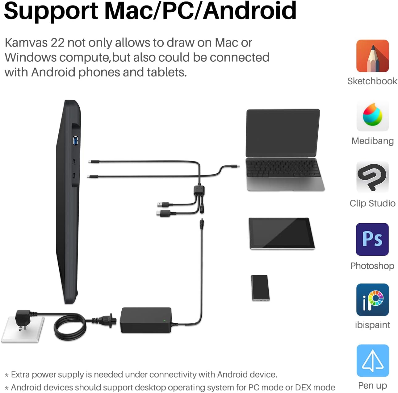 HUION KAMVAS 22 Drawing Tablet with Screen 120% sRGB PW517 Battery-Free Stylus Adjustable Stand, 21.5inch Pen Display for Windows PC, Mac, Android