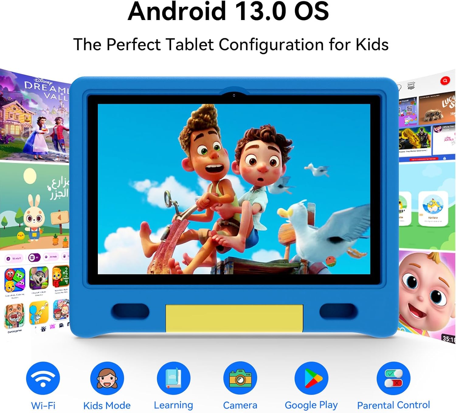ApoloSign Kids Tablet, 10 Inch Android 13 Tablet for Kids, Expandable Storage, Long Battery Life, WiFi, Bluetooth, Drop-Proof Case, HD Display, for Toddlers and Children (Pink)