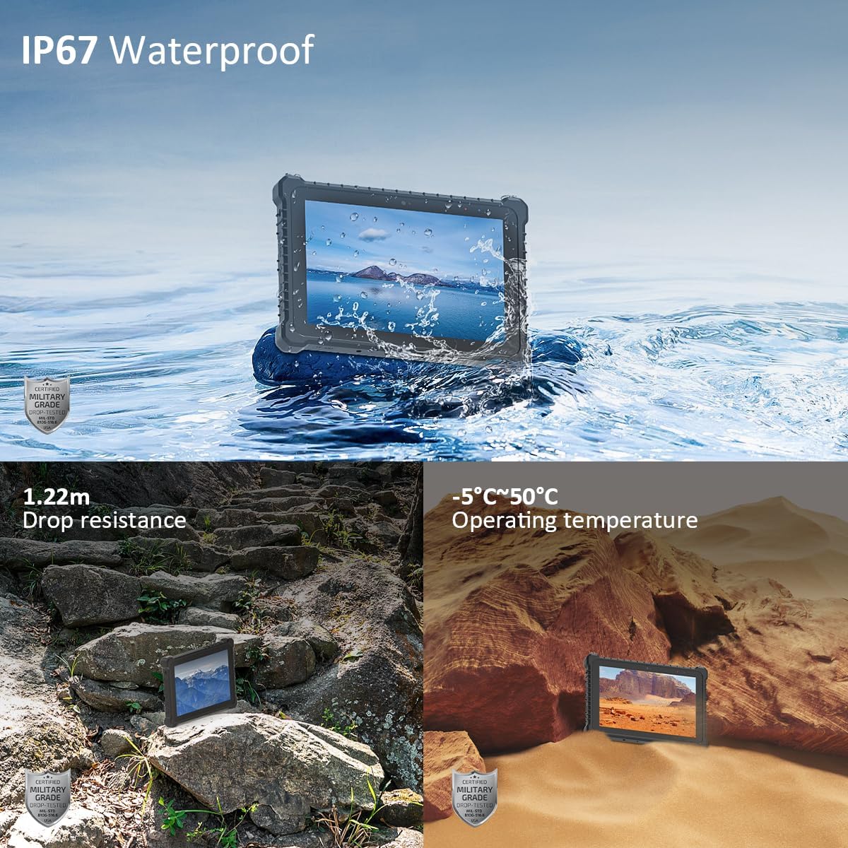 10.1 IP67 Rugged Tablet (N5100 8GB+256GB) Windows 11 Pro Waterproof Industrial Tablet PC, Fingerprint, 12000mAh Battery, 500nit, GPS, WiFi, 4G, BT4.2, NFC, 2D Scanner, for Outdoor Field Work