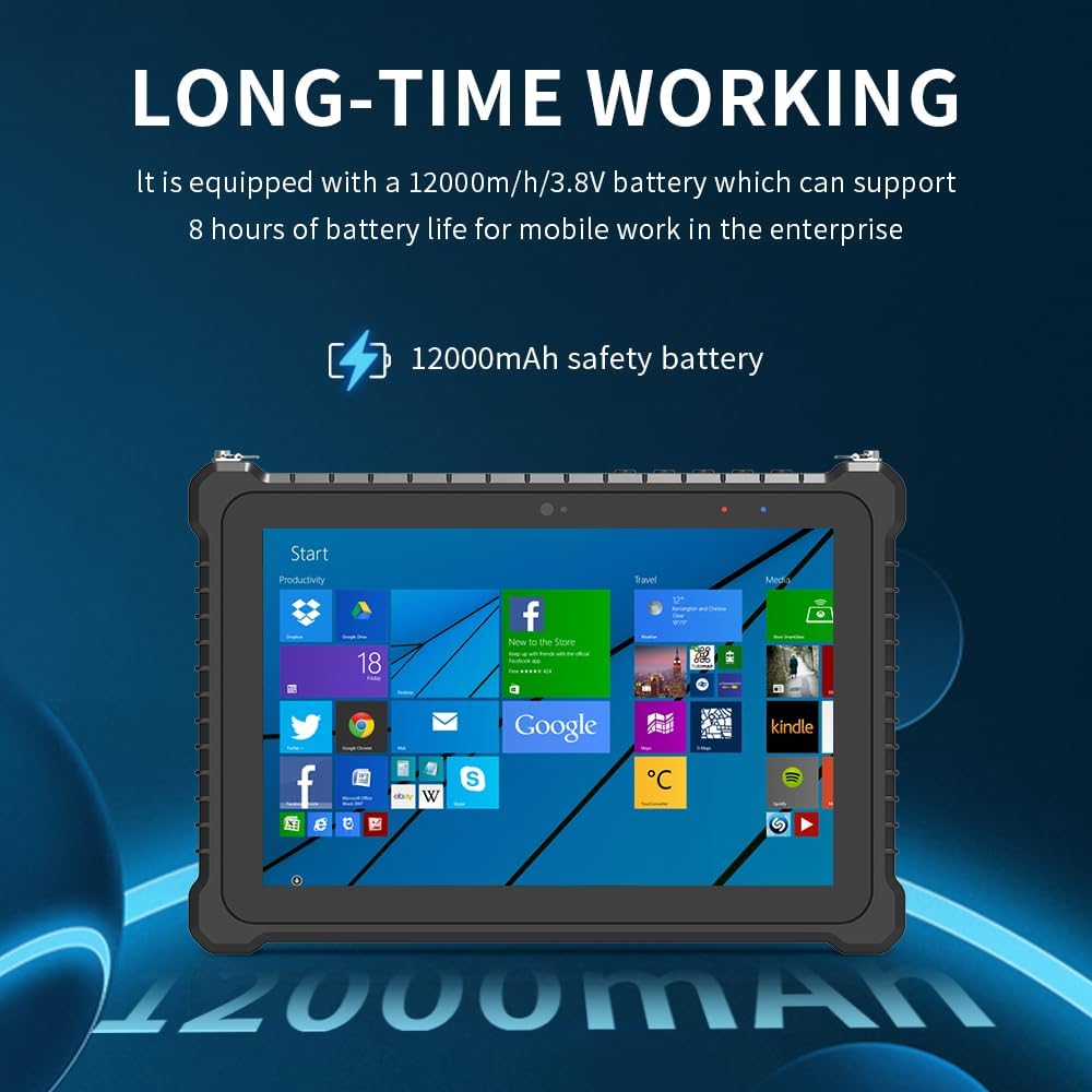 10.1 IP67 Rugged Tablet (N5100 8GB+256GB) Windows 11 Pro Waterproof Industrial Tablet PC, Fingerprint, 12000mAh Battery, 500nit, GPS, WiFi, 4G, BT4.2, NFC, 2D Scanner, for Outdoor Field Work