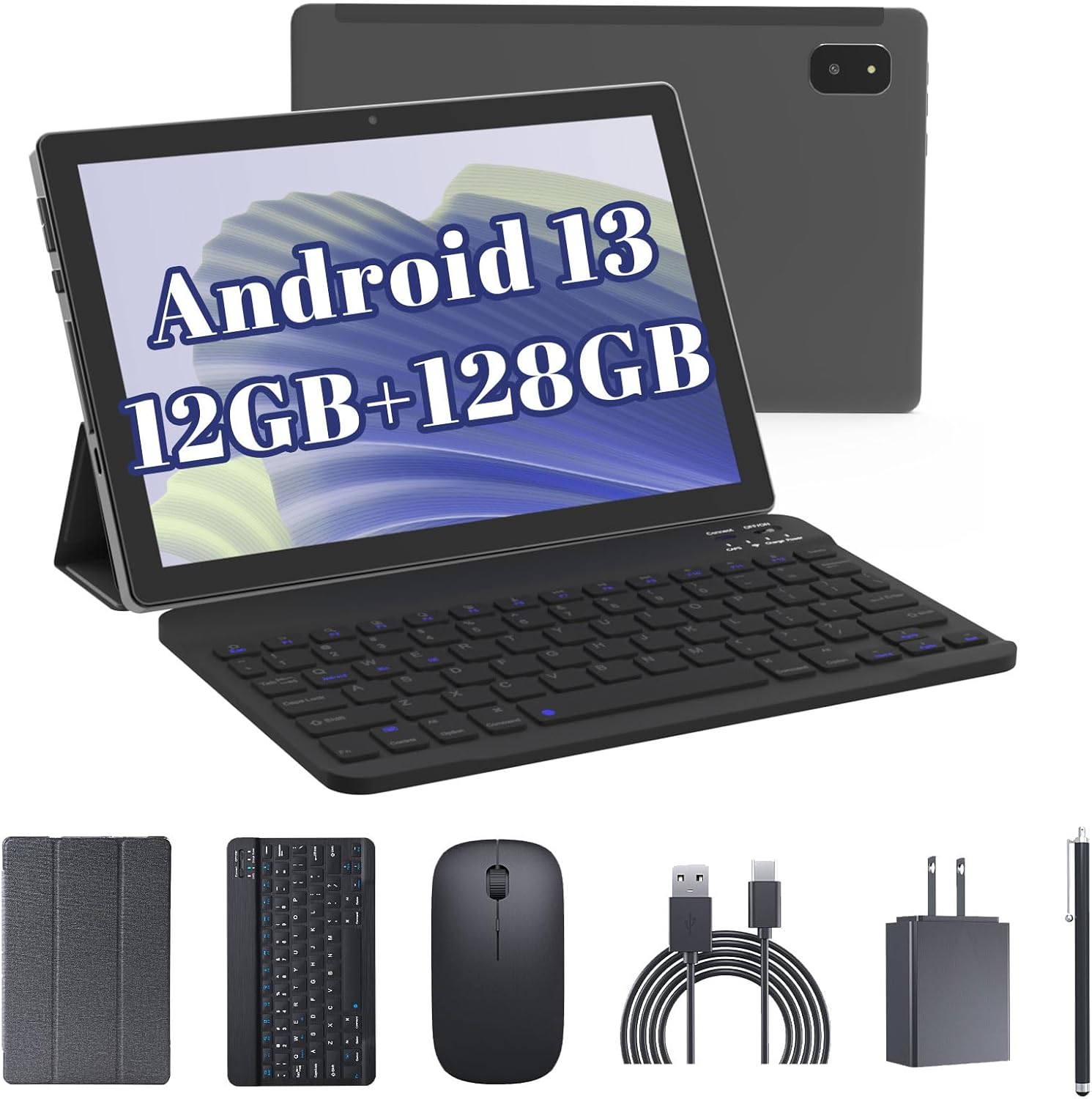 10.4 inch Tablet Android 13 Tablet with Keyboard Case Mouse Stylus 2 in 1 Tablet Kit 16GB+128GB 1TB Expandable Tableta 10.4 inch 2K HD Large Screen 7580mAh Battery 5G WiFi6 high Level
