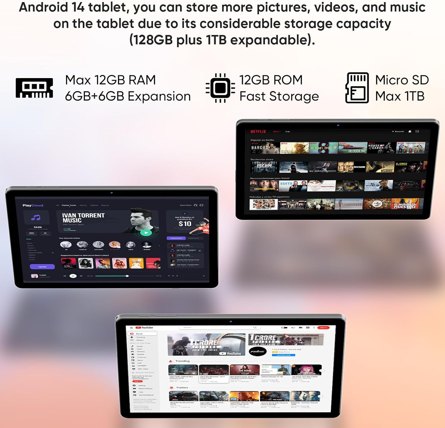 Android 14 Tablet, 11inch Tablets, 12GB+128GB+1TB, Support Face Unlock, 8000mAh Large Battery+18W Fast Charging , Octa-Core Processor, Dual Cameras, Dual WiFi6, Bluetooth,HD Touchscreen Display PC