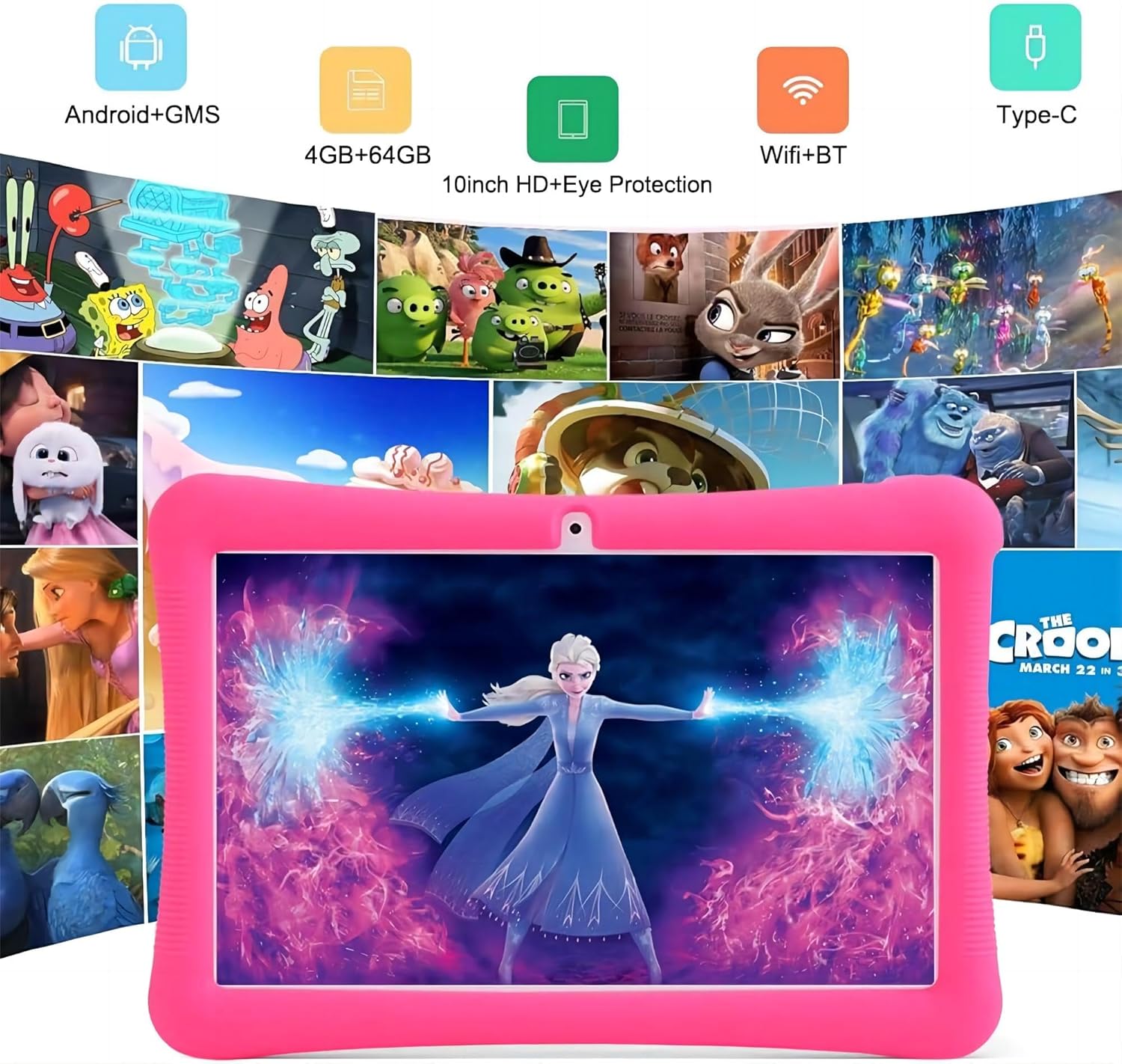 Kids Tablet, 10 inch Android 13 Tablet for Kids with Educational Games, (6+10) GB RAM 128GB ROM, Parental Control, HD IPS, GMS Certified, WiFi, EVA Shockproof Case(Blue)