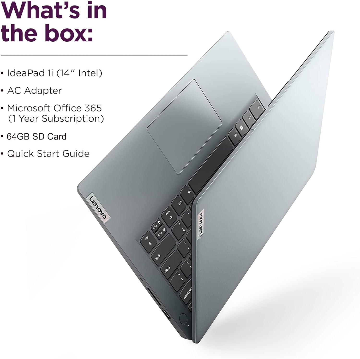 Lenovo IdeaPad 1i Laptop (14 Anti-Glare, Intel Dual Core Processor, 4GB RAM, 128GB Storage (64GB eMMC + 64GB SD Card)), Student  Home, 1 Year Office 365, Webcam, Wi-Fi 6, Win 11 Home in S, Grey