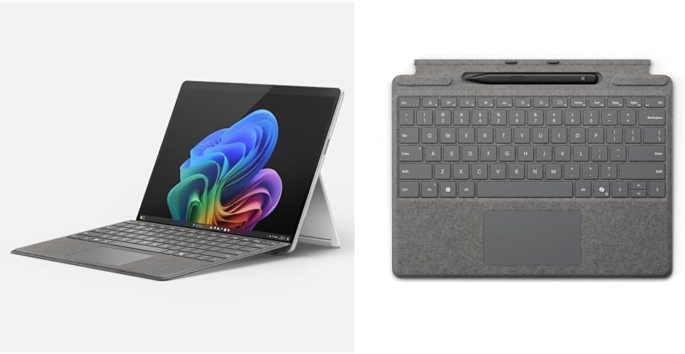 Microsoft Surface Pro 2-in-1 Laptop/Tablet (2024) Windows 11 Copilot+PC 13” Touchscreen Display - Snapdragon X Plus - 16GB RAM – 256 GB Storage - Platinum + Surface Pro Keyboard with Slim Pen 2 Bundle