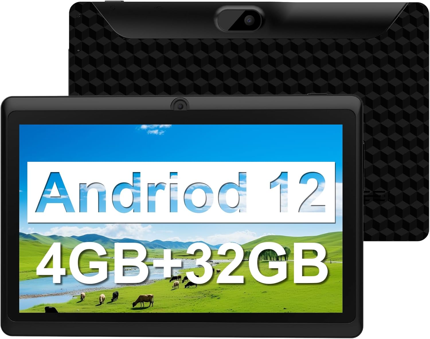 Tablets Android 12, 7 inch Tablets, 4GB+32GB/1TB Expand, 2.4G+5G+Wi-Fi 6, Dual Camera, 3000 mAh, BT, GMS, Games, Work(Black)