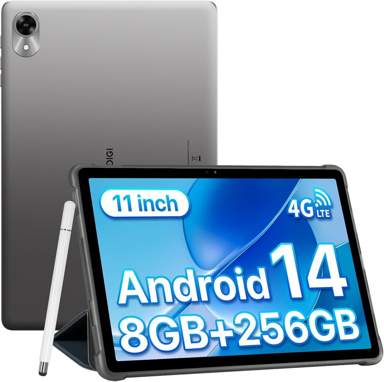 UMIDIGI G9 Tab Tablet 11 Inch,Android 14 Tablet Dual SIM Card Slots 8GB+256GB+1TB Expand,Android Tablet with StylusCase 7200mAh and 13+8MP Cameras,2024 Cellular Tablet with Face Unlock,GPS,FM(Gray)