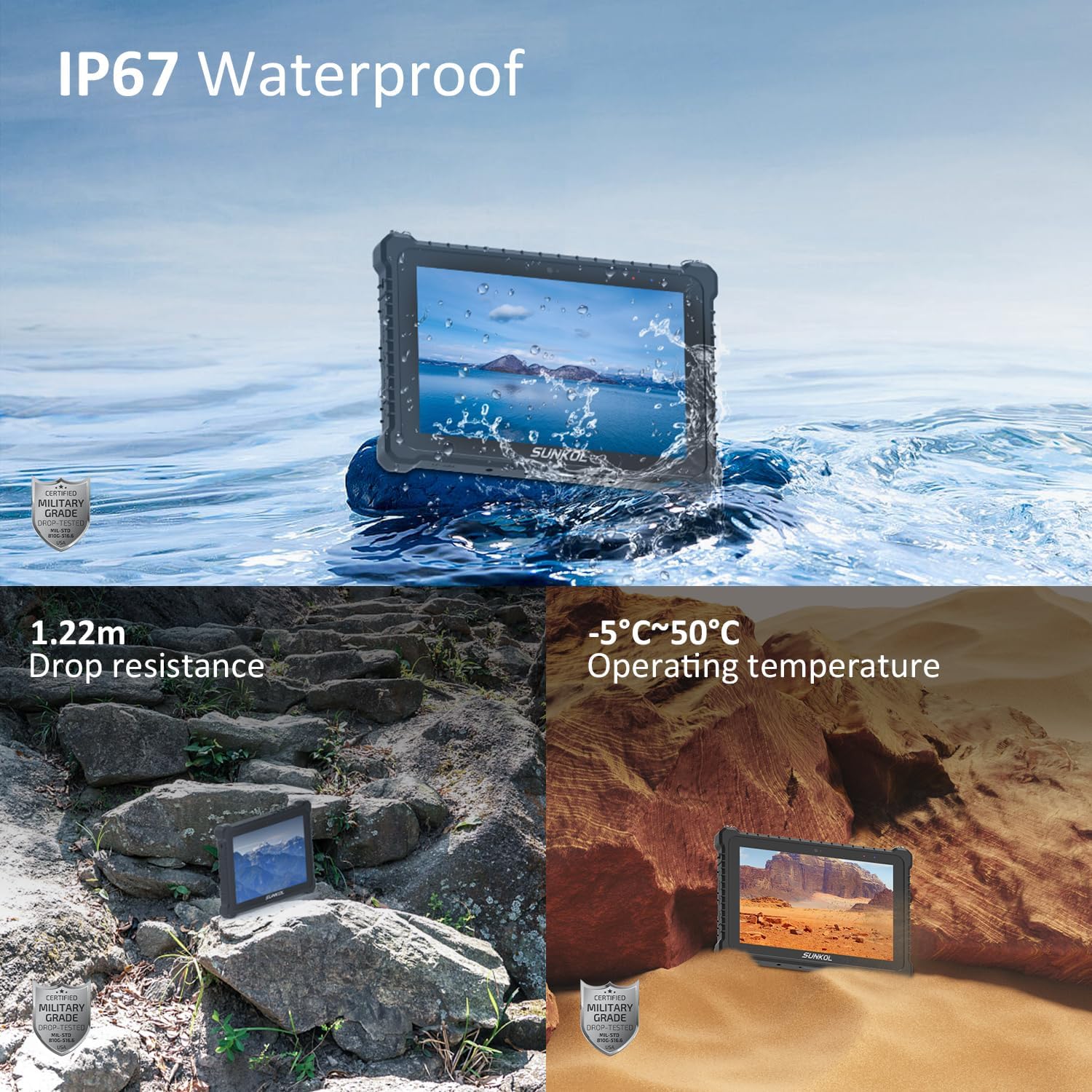 10.1 Waterproof Rugged Tablet, Windows 11 Pro IP67 Industrial Tablet PC (N6000 8GB 256GB) WiFi, BT4.2, 4G, Fingerprint, 500nit, GPS, NFC, 2D Scanner, Docking Charge, for Outdoor Field Work