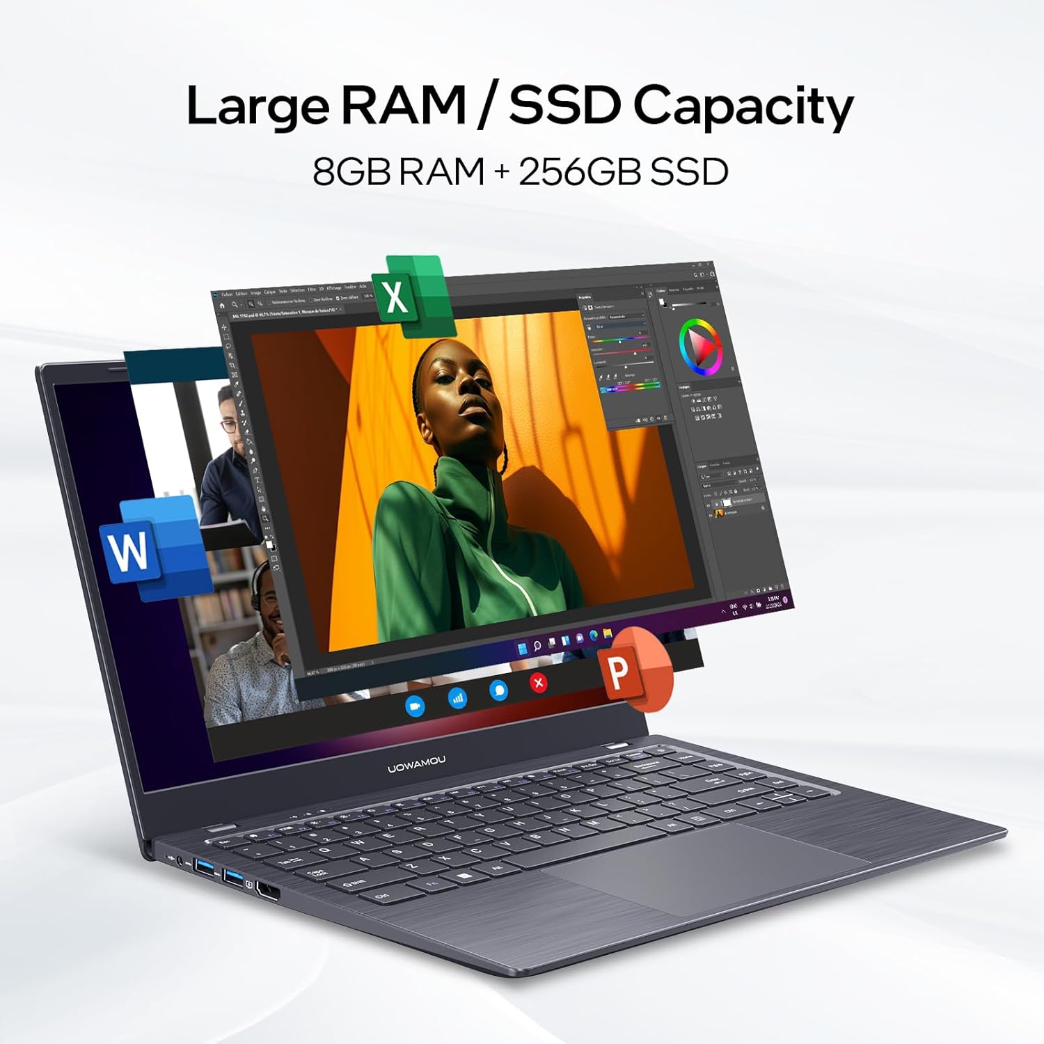 14-inch Windows 11 Laptop Computer with Intel Celeron N4000, 8GB RAM, 256GB SSD Storage, Full HD IPS Display, Dual Band WiFi, Bluetooth 5.1,  Webcam - Perfect for Work, Study,  Travel