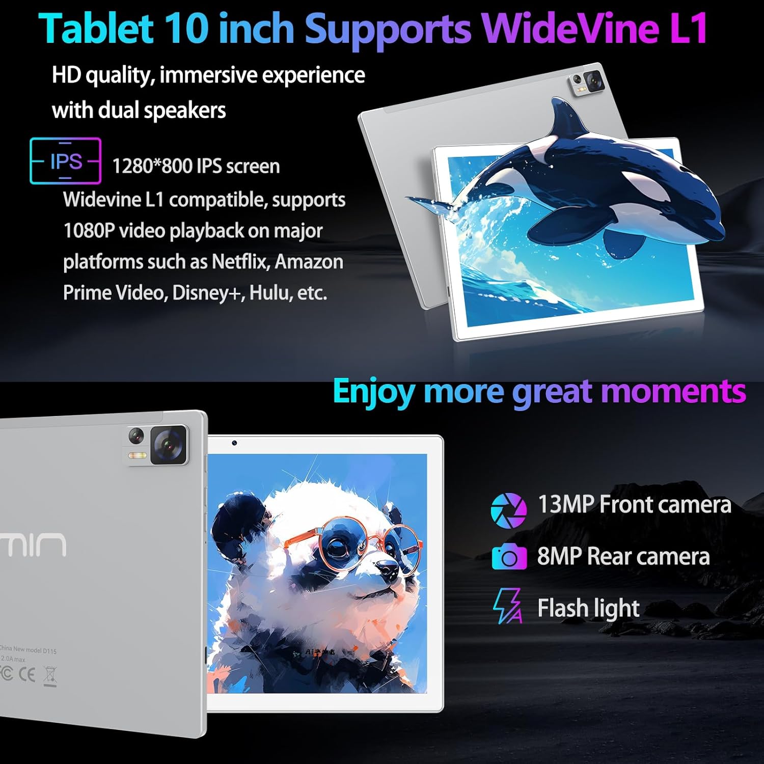 Android 14 Tablet 10 inch 2025 Latest WiFi 6 with Octa-Core Processor,7000mAh,8GB RAM+64/1TB ROM Storage,13MP+8MP Camera/GMS Certification/Bluetooth 5.0,Tablet with Keyboard/Case/Mouse/Stylus/Gray