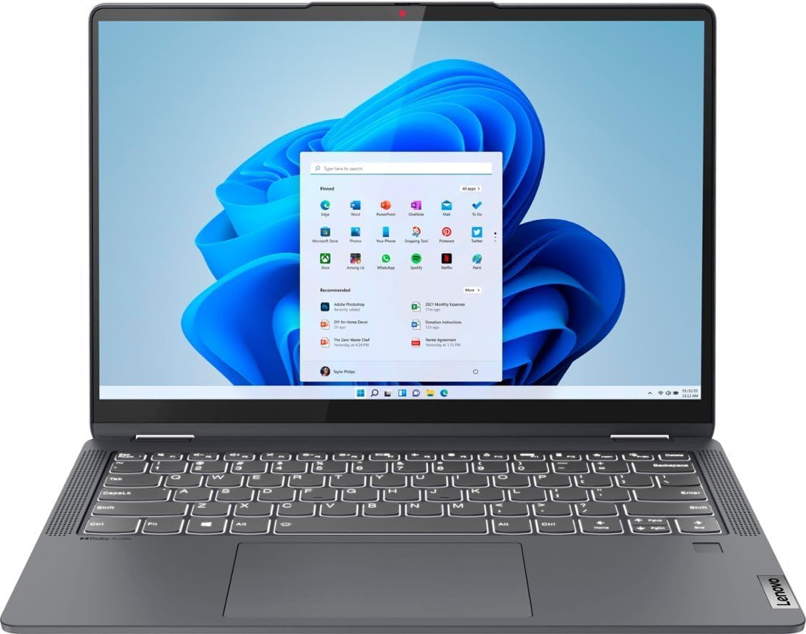 Lenovo IdeaPad Flex 5i 2-in-1 Laptop,with Free Lifetime Office 2021,14 FHD+ Touchscreen, Intel Core i3-1215U,8GB RAM,256GB PCIe SSD, Blacklit Keyboard,Fingerprint Reader, Storm Grey