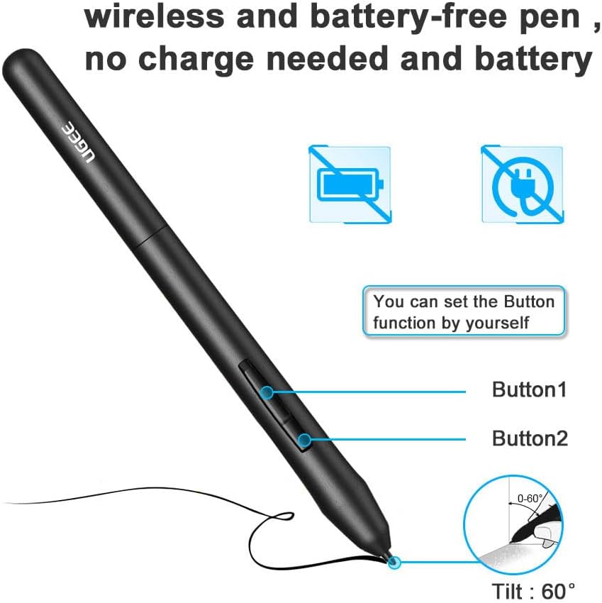 UGEE Graphics Drawing Tablet, M708 V2 Upgrade Support Android Phone 10x6 Inch Ultra Thin Large Graphics Drawing Tablets Art Pad with 8 Hot Keys 8192 Level Battery-Free Stylus for Win Creation Sketch