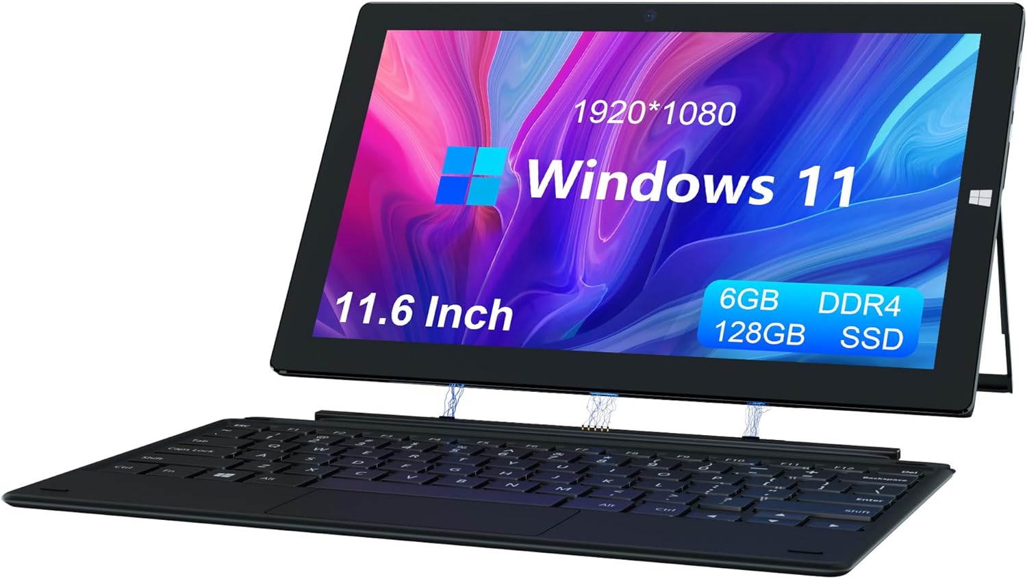 12 Inch Windows 11 Laptop Tablet Computer with Keyboard Win 11 Home Touchscreen Laptop PC 2 in 1 Tablet Intel J4125 2.7GHz 6GB DDR4 128GB SSD, 5GHz WiFi, BT 5.0, Webcam, Micro HDMI, USB Output